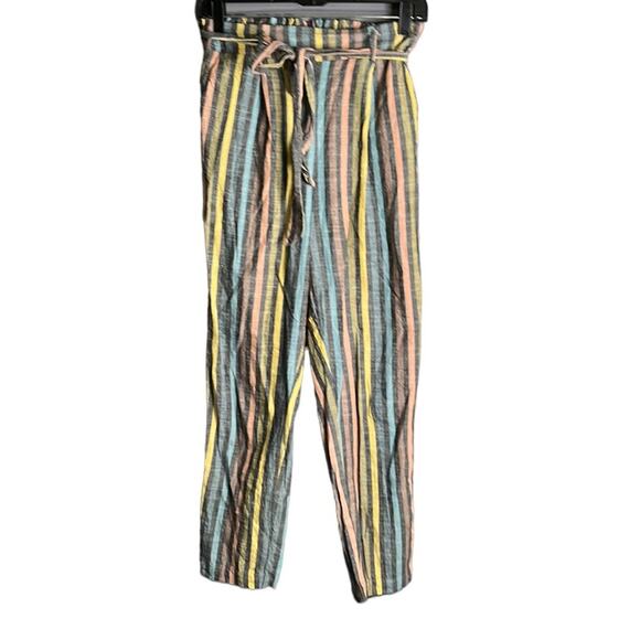 Lulu’s Yellow and Blue Striped Pull On Paperbag Pants Size Small - Picture 1 of 9
